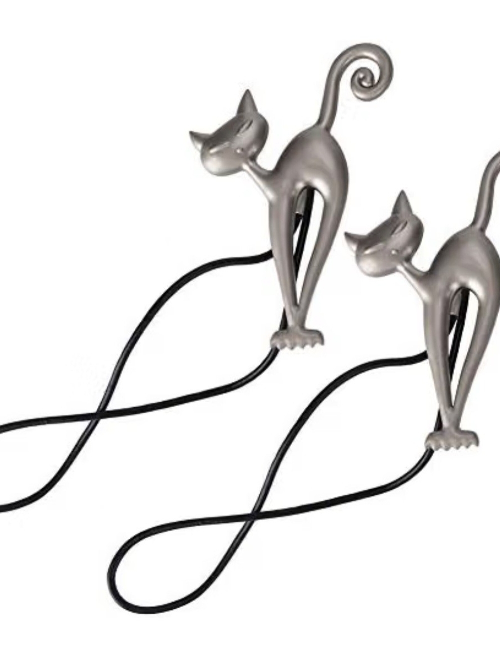 Silver Cat-Shaped Curtain Tie Backs/ Cable Organizers